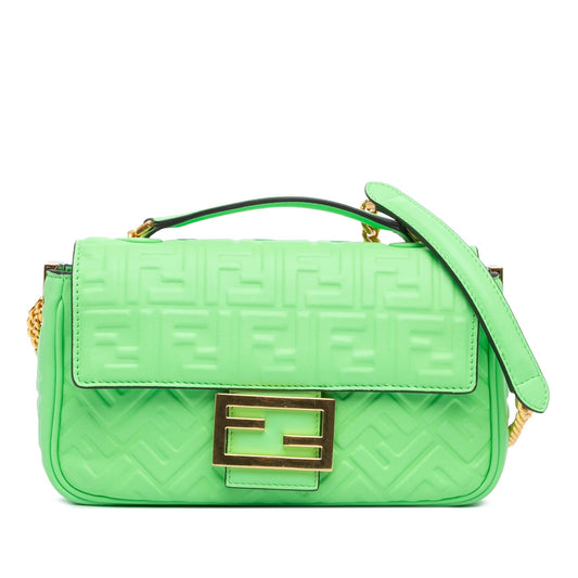 Fendi Zucca Embossed Leather Chain Midi Baguette