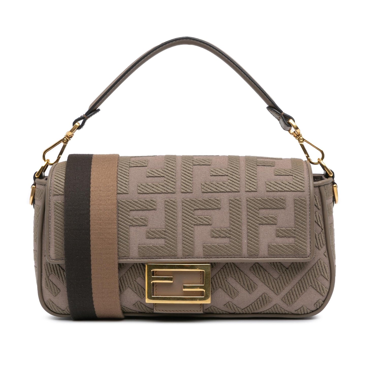 Fendi Zucca Embroidered Canvas Baguette Satchel