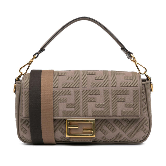 Fendi Zucca Embroidered Canvas Baguette Satchel