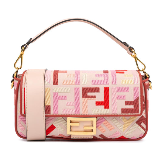 Fendi Zucca Embroidered Canvas Baguette Satchel