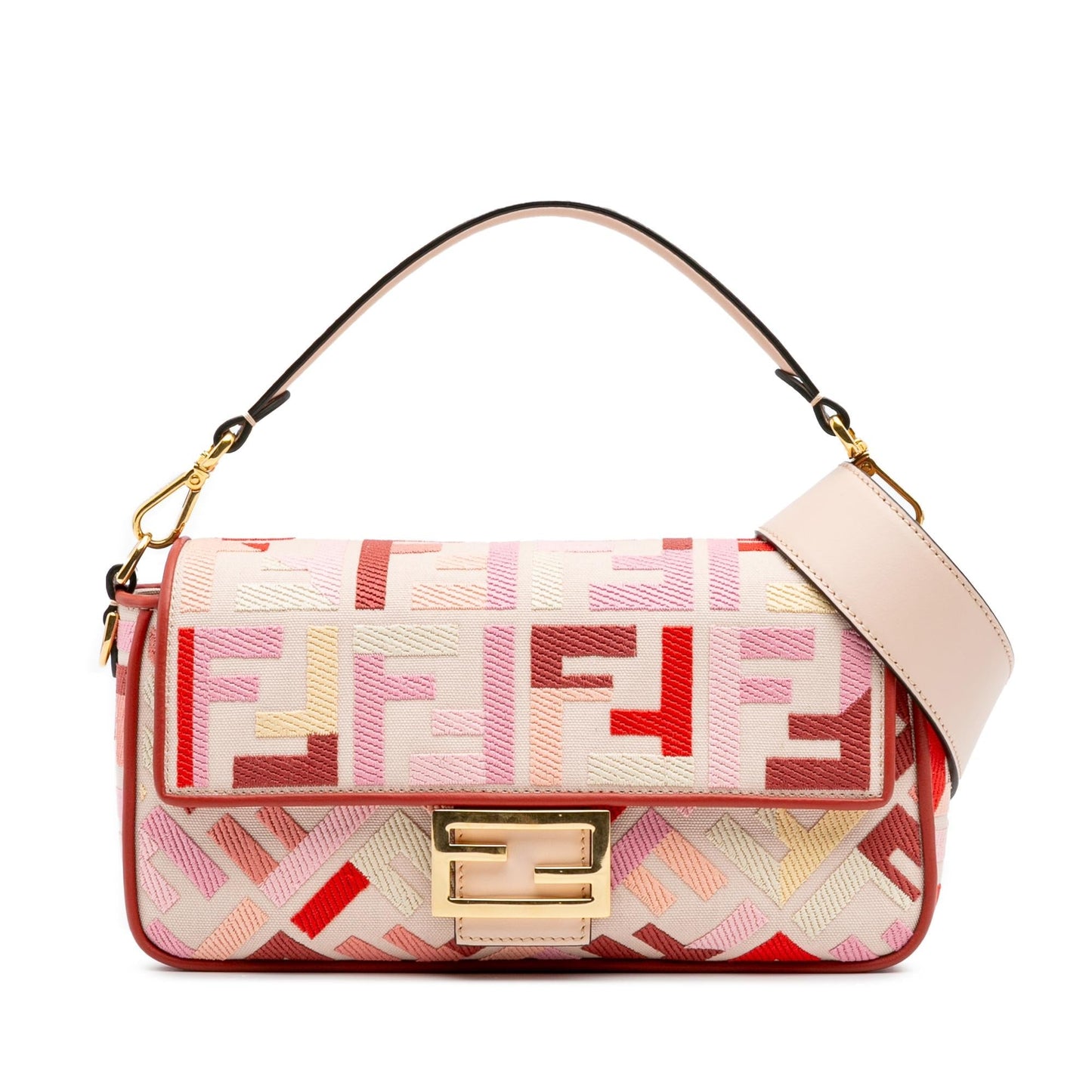 Fendi Zucca Embroidered Canvas Baguette Satchel