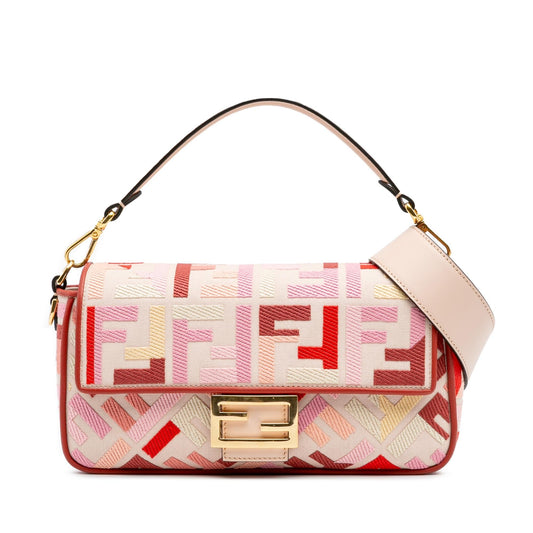 Fendi Zucca Embroidered Canvas Baguette Satchel