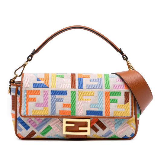 Fendi Zucca Embroidered Canvas Baguette Satchel