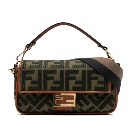Fendi Zucca Embroidered Canvas Baguette Satchel