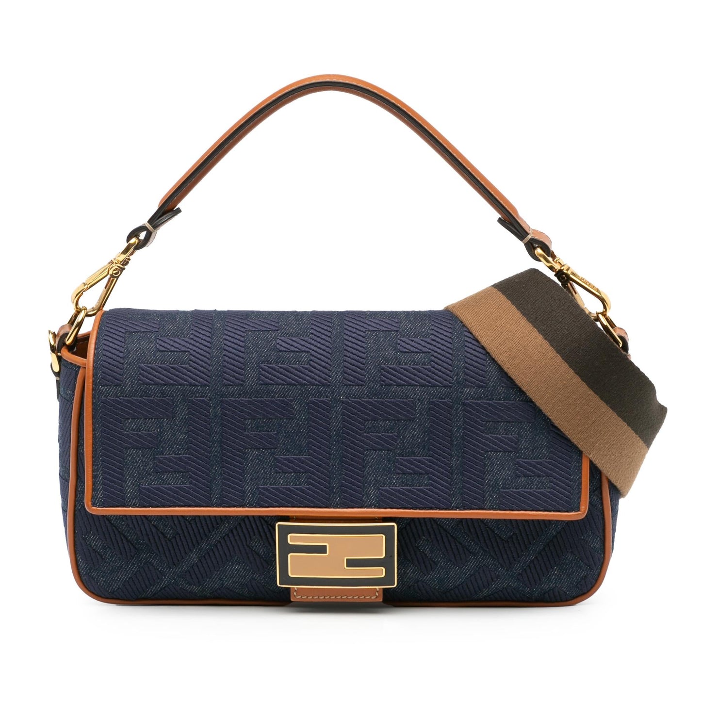 Fendi Zucca Embroidered Denim Baguette Satchel (SHG-1q9dga)
