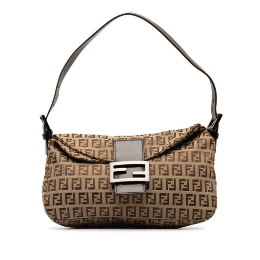 Fendi Zucchino Canvas Double Flap Shoulder Bag (SHG-dmMzhN)