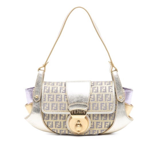 Fendi Zucchino Coated Canvas and Metallic Leather Compilation Shoulder Bag