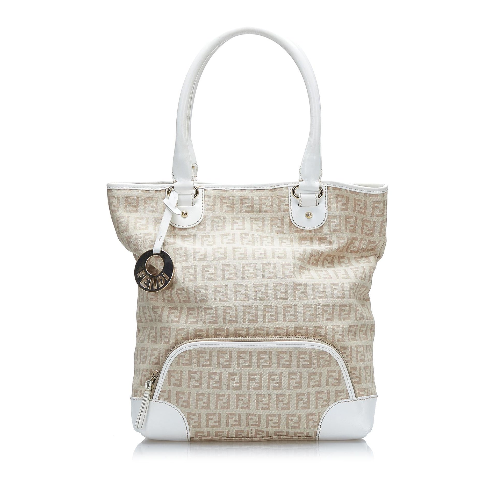 Fendi Zucchino Leather Trimmed Tote
