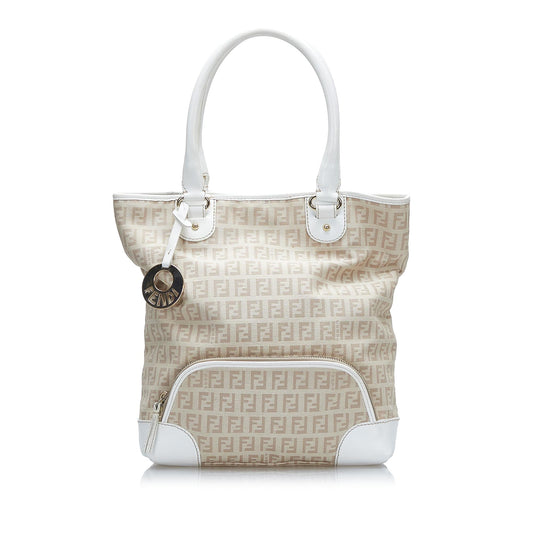 Fendi Zucchino Leather Trimmed Tote