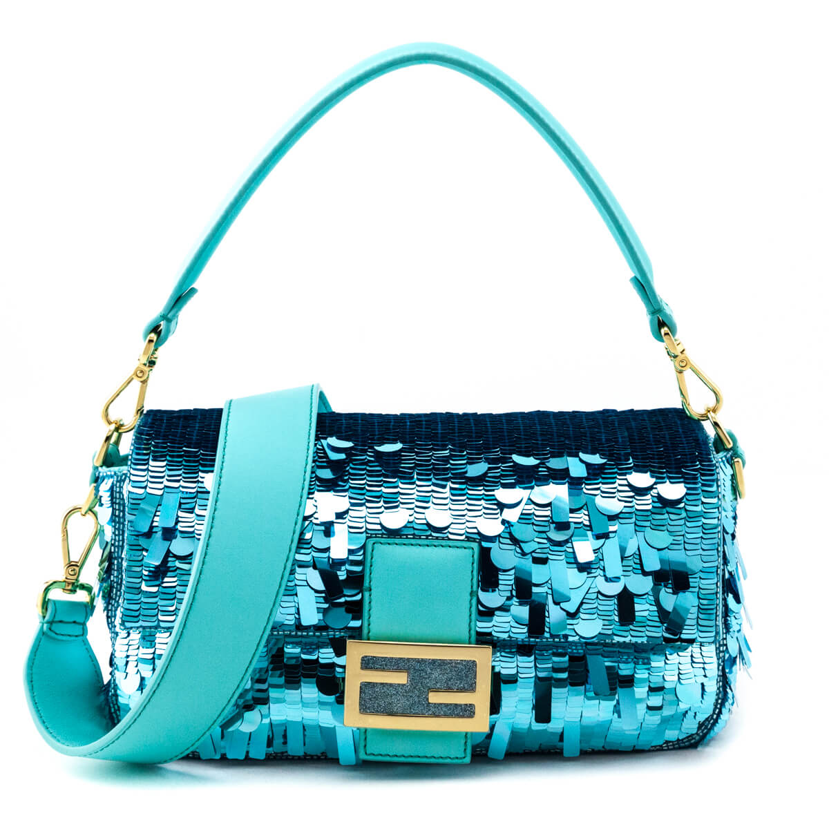 Fendi Blue Sequin Paillettes Vitello Grace Re-Edition Baguette