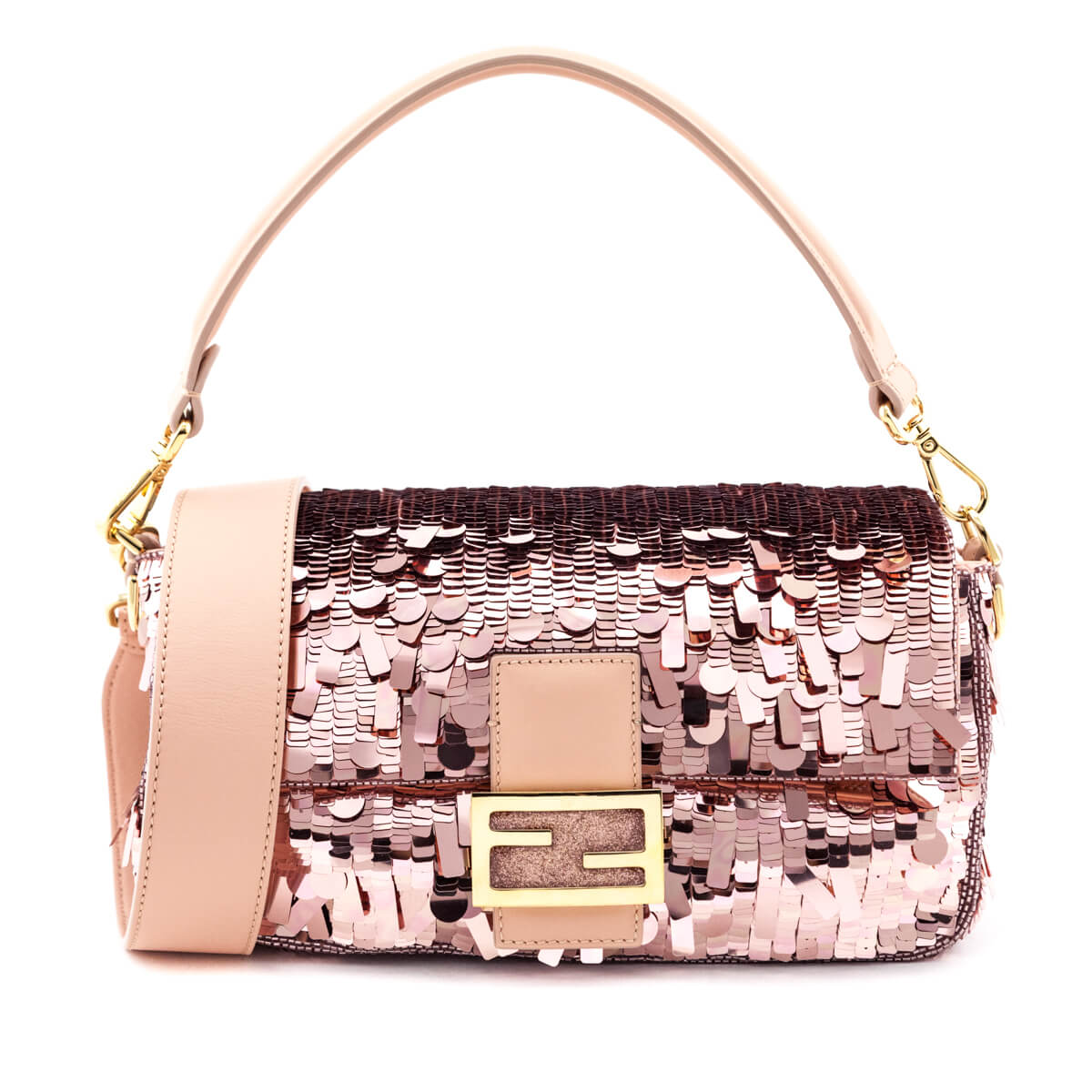 Fendi Pink Sequin Paillettes Vitello Grace Re-Edition Baguette