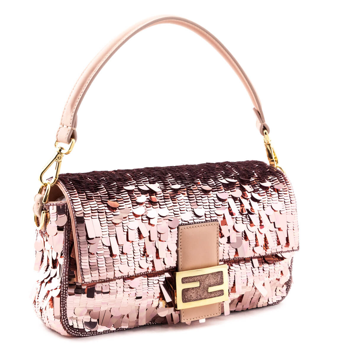 Fendi Pink Sequin Paillettes Vitello Grace Re-Edition Baguette