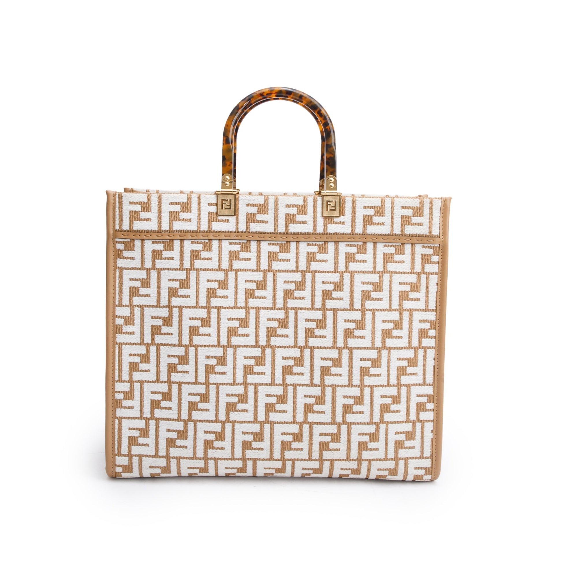 Fendi Beige Zucca FF Raffia Medium Sunshine Tote Bag