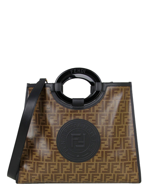Fendi Mogano Panna Glazed Fabric Monogram FF 1974 Medium Tote