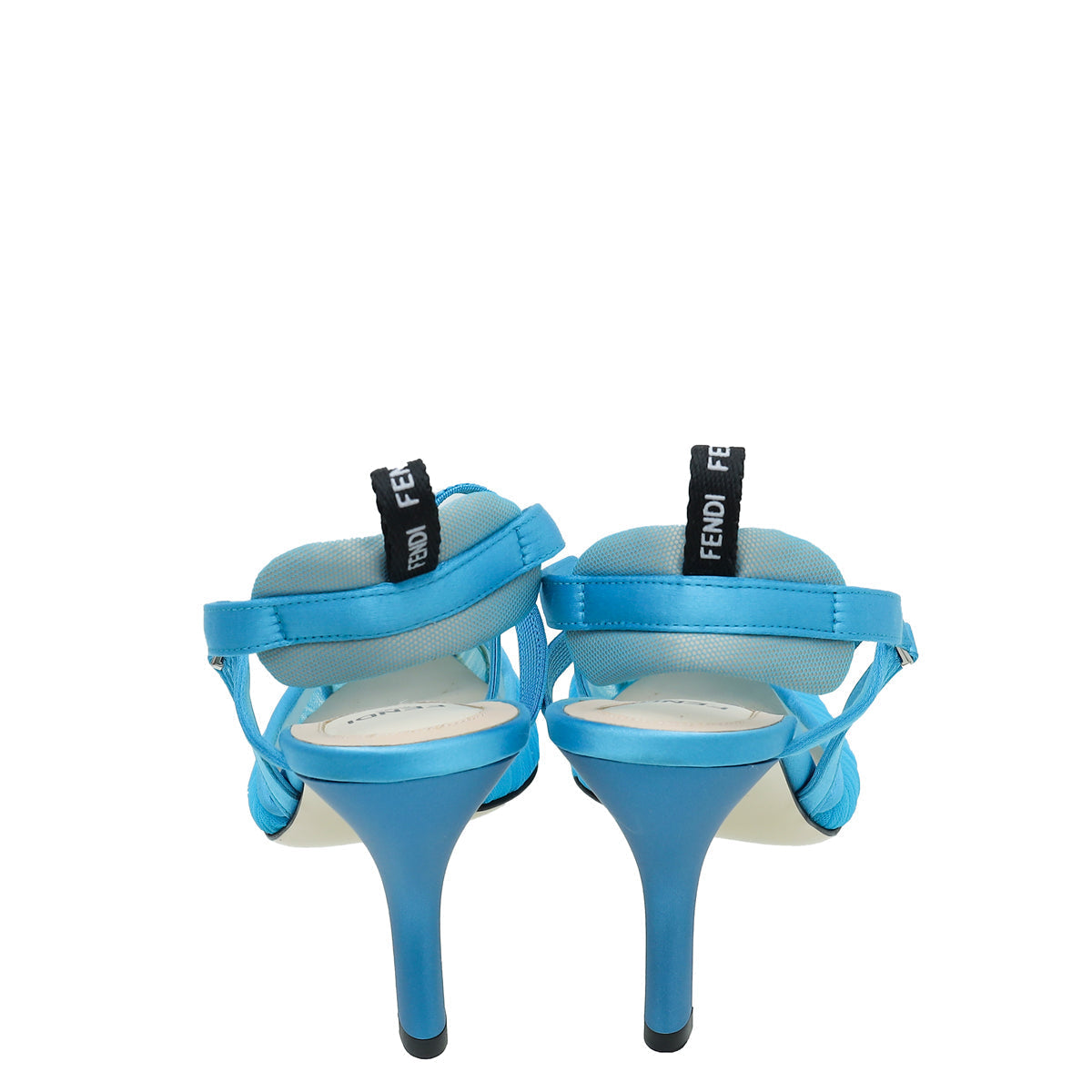Fendi Light Blue Satin Colibri Lite Tulle and High-Heeled Slingback 38.5