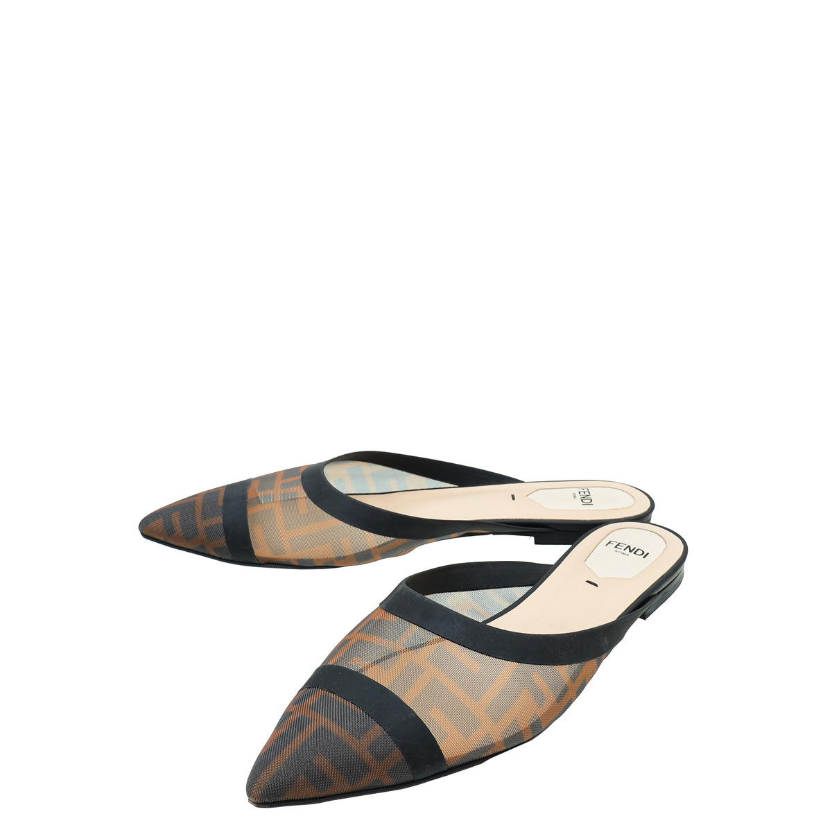 Fendi Bicolor Colibri FF Mesh Sabot Flat Mules 38