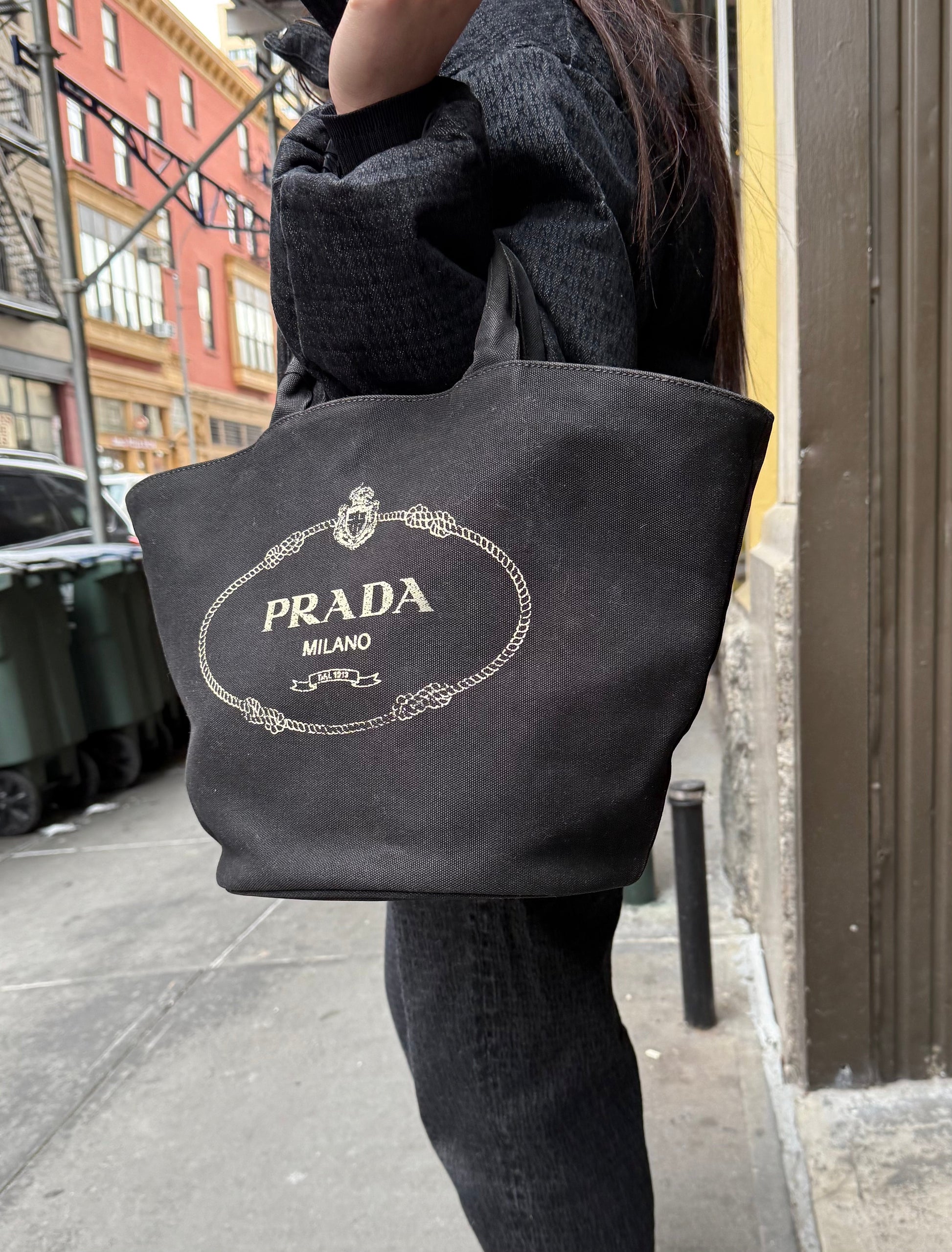Prada Black Canapa 2Way Handbag