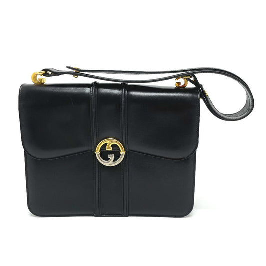 GUCCI Shoulder Bag leather black GGMetal Old Gucci Women