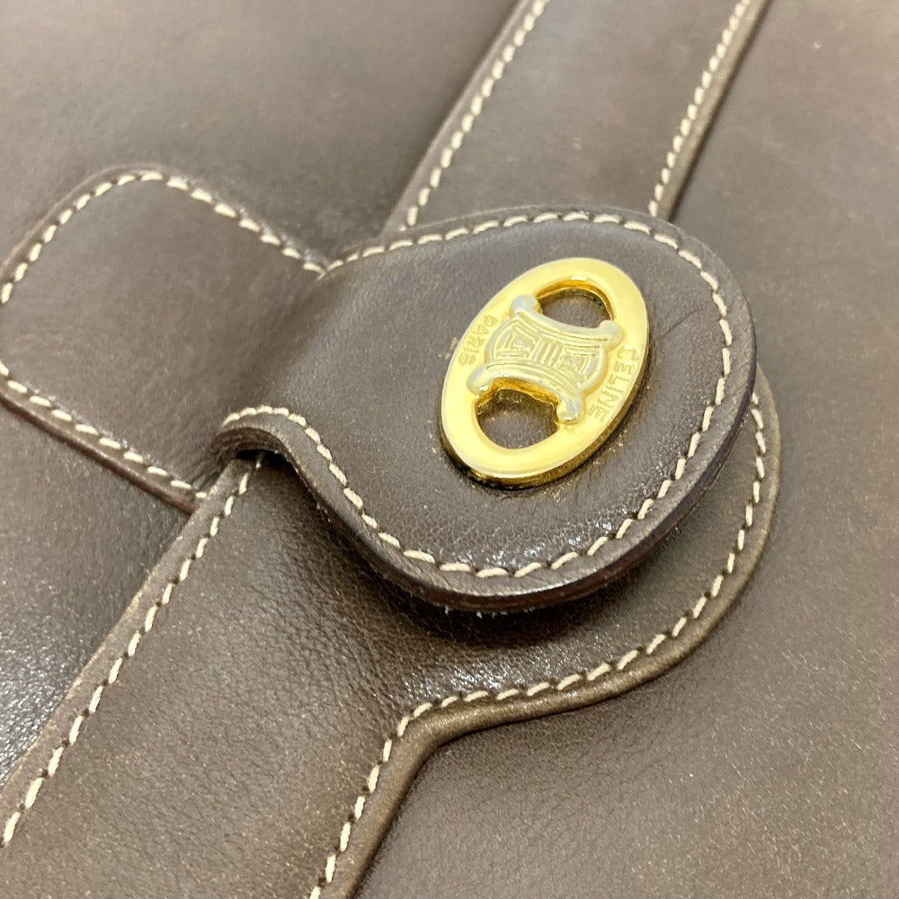 CELINE Shoulder Bag leather Brown logoMetal Women