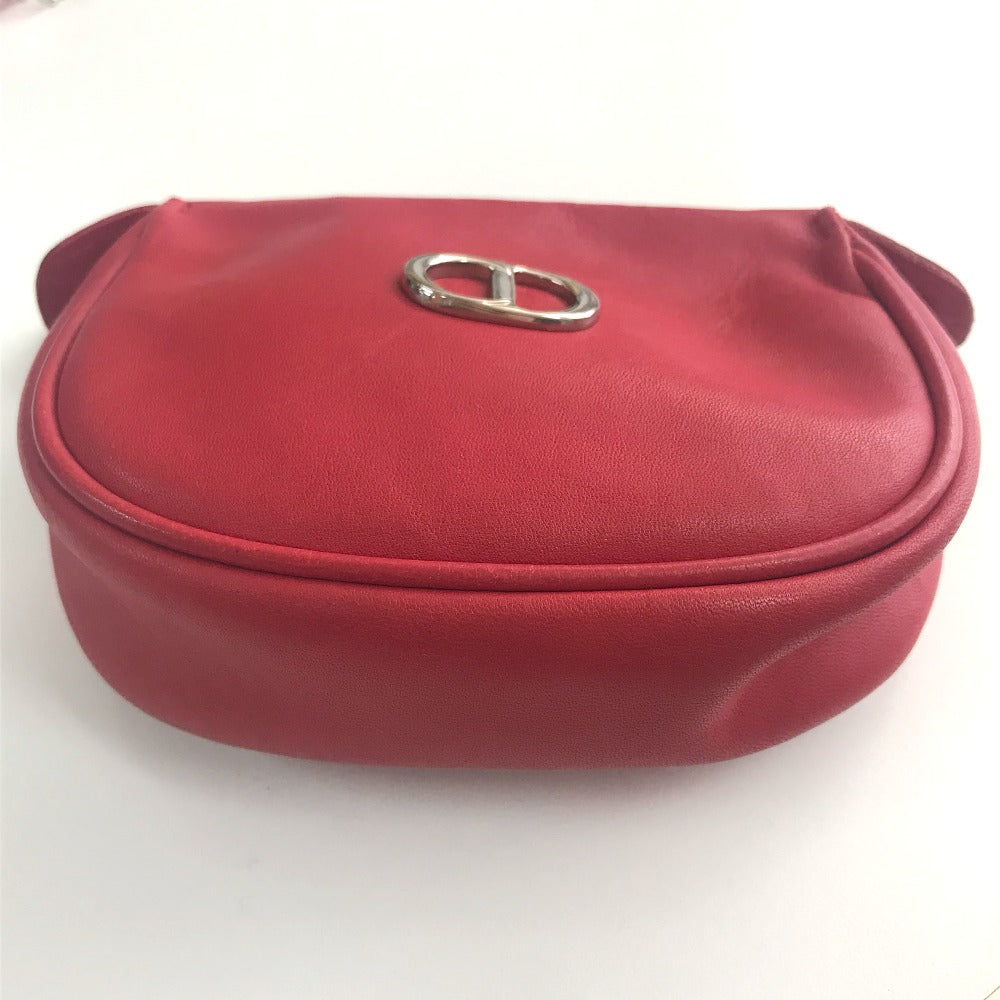Christian Dior Shoulder Bag leather Red CDMetal Mini pochette Women