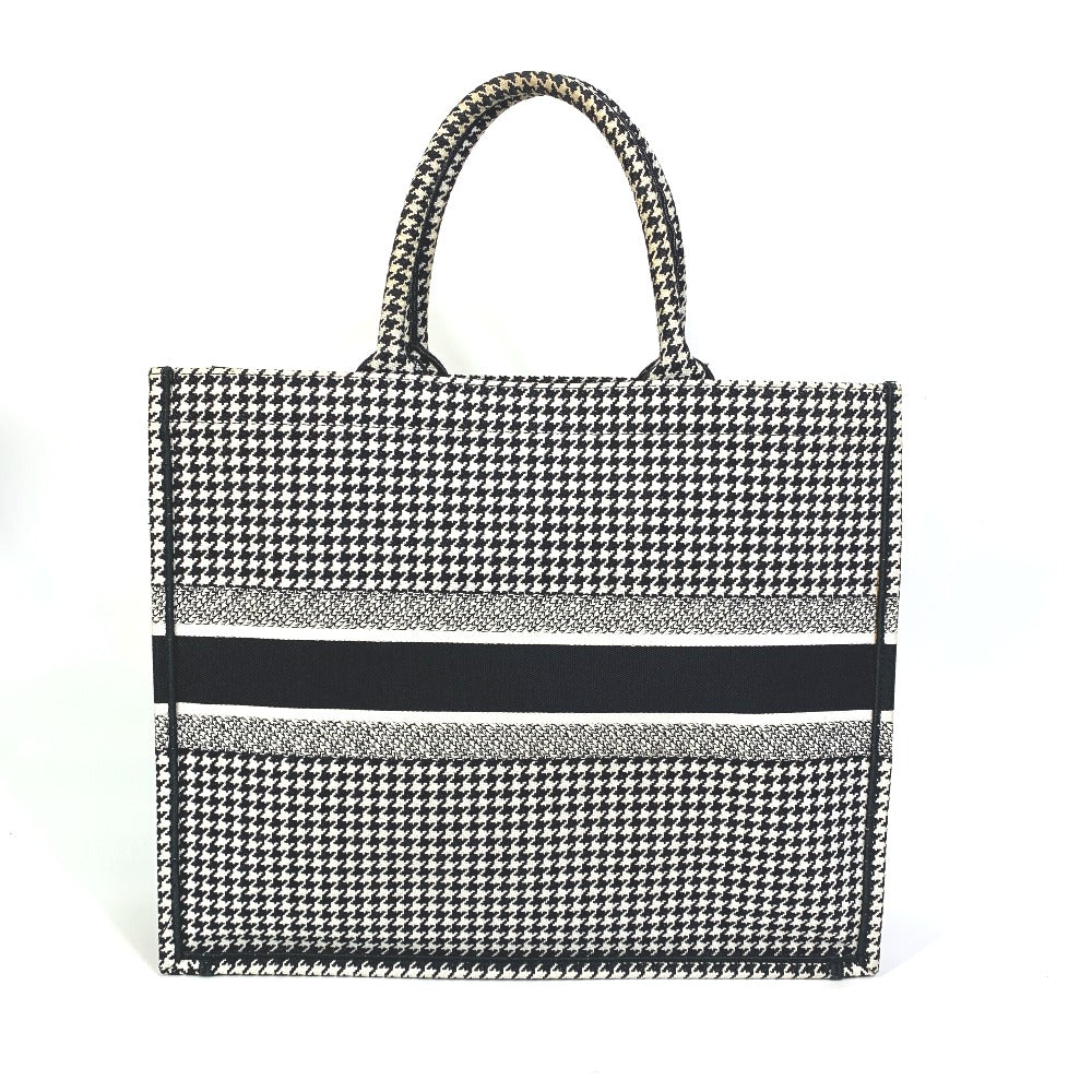 Dior Tote Bag canvas White / black Houndstooth Shoulder Bag Hound Tooth Embroidery Women