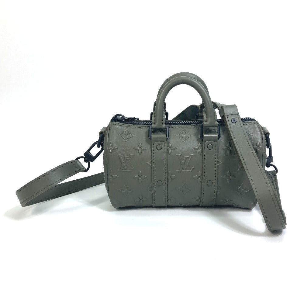 LOUIS VUITTON Handbag leather khaki monogram seal Keepall XS