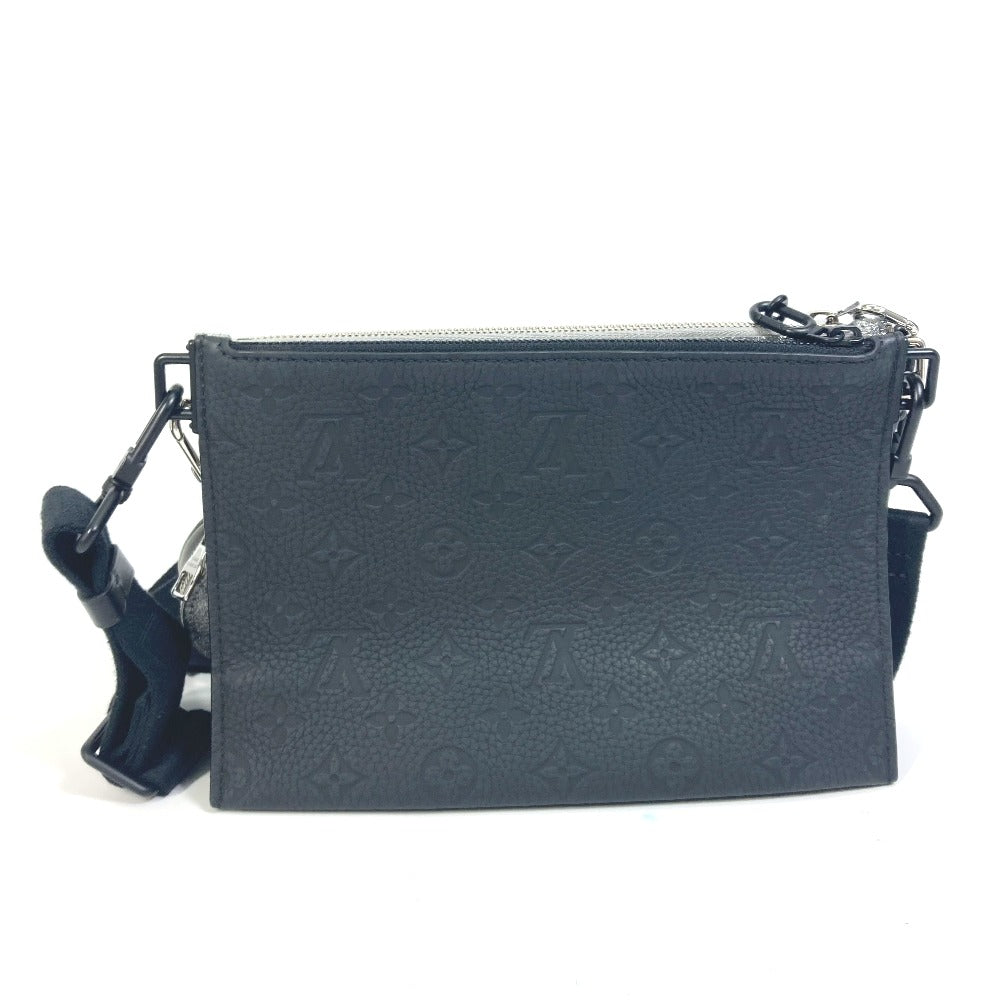 LOUIS VUITTON Shoulder Bag Leather, Taurillon Clemence Leather, Damier Glitter Leather Silver damier glitter Trio pouch NM