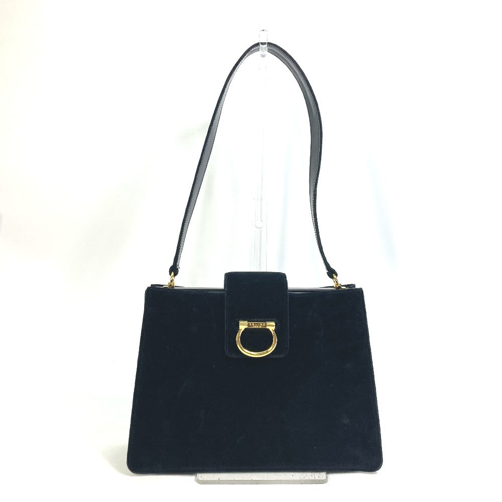 CELINE Shoulder Bag Velor / leather black Gamaguchi Women