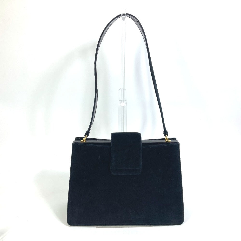 CELINE Shoulder Bag Velor / leather black Gamaguchi Women