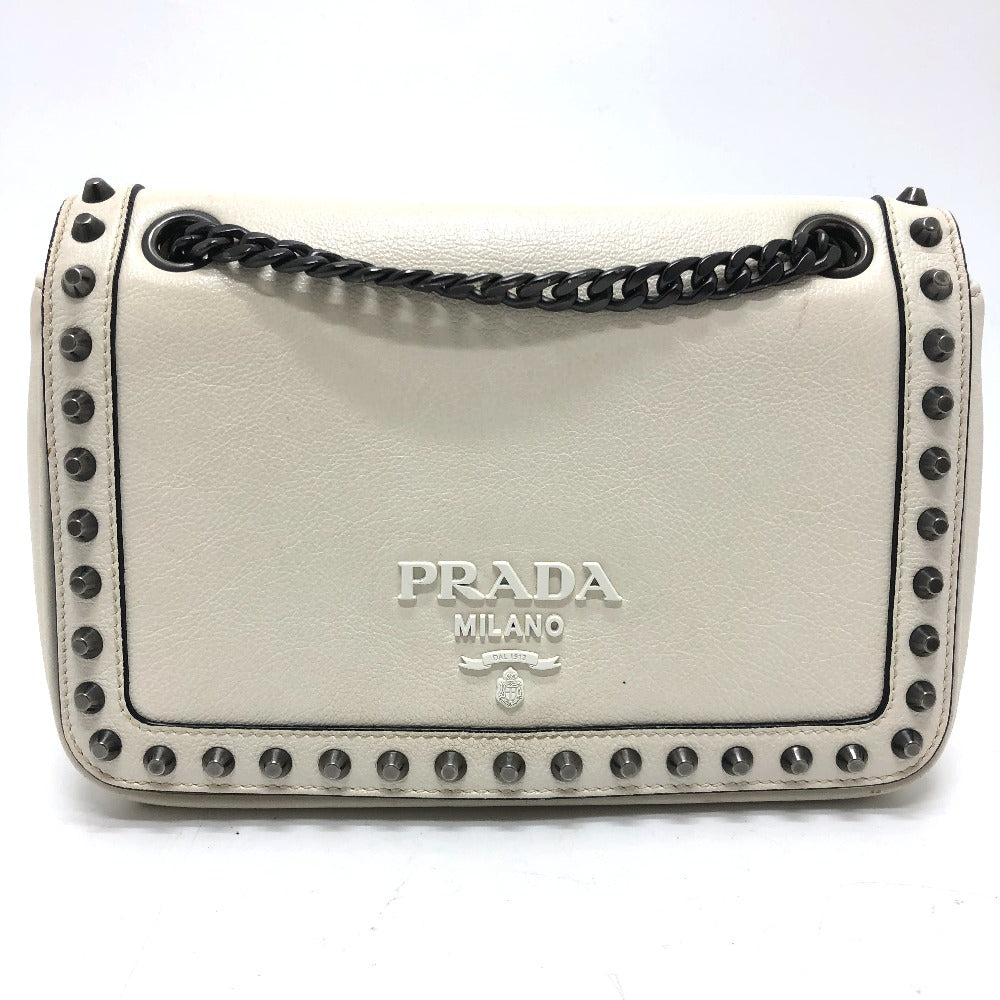 PRADA Shoulder Bag 1BD147 leather white logo studs ChainShoulder Women