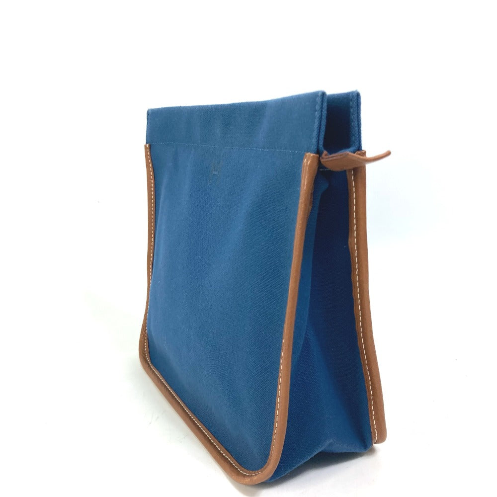 HERMES Clutch bag Canvas / leather Navy Embroidery logo Camille mens