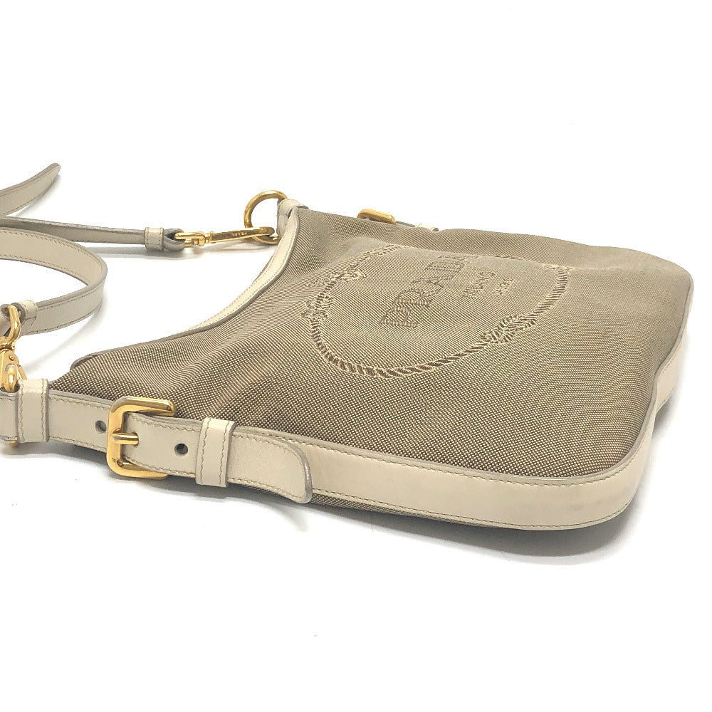 PRADA Shoulder Bag BT0706 Canvas / leather beige logo Jacquard Women
