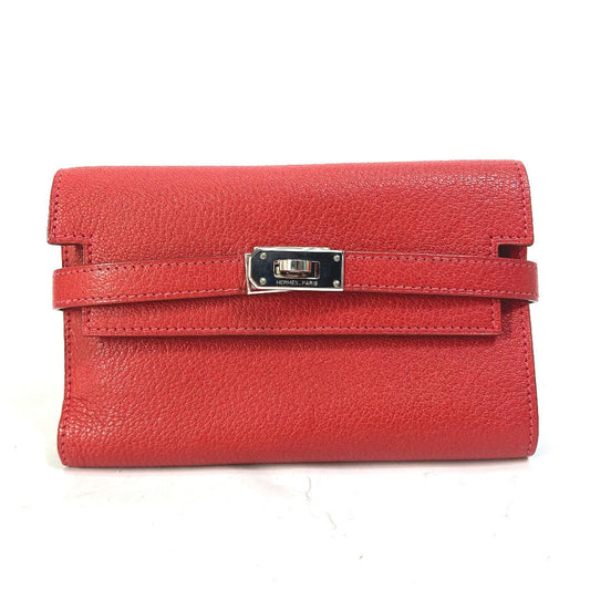 HERMES Trifold wallet Shave Red Kelly wallet medium
