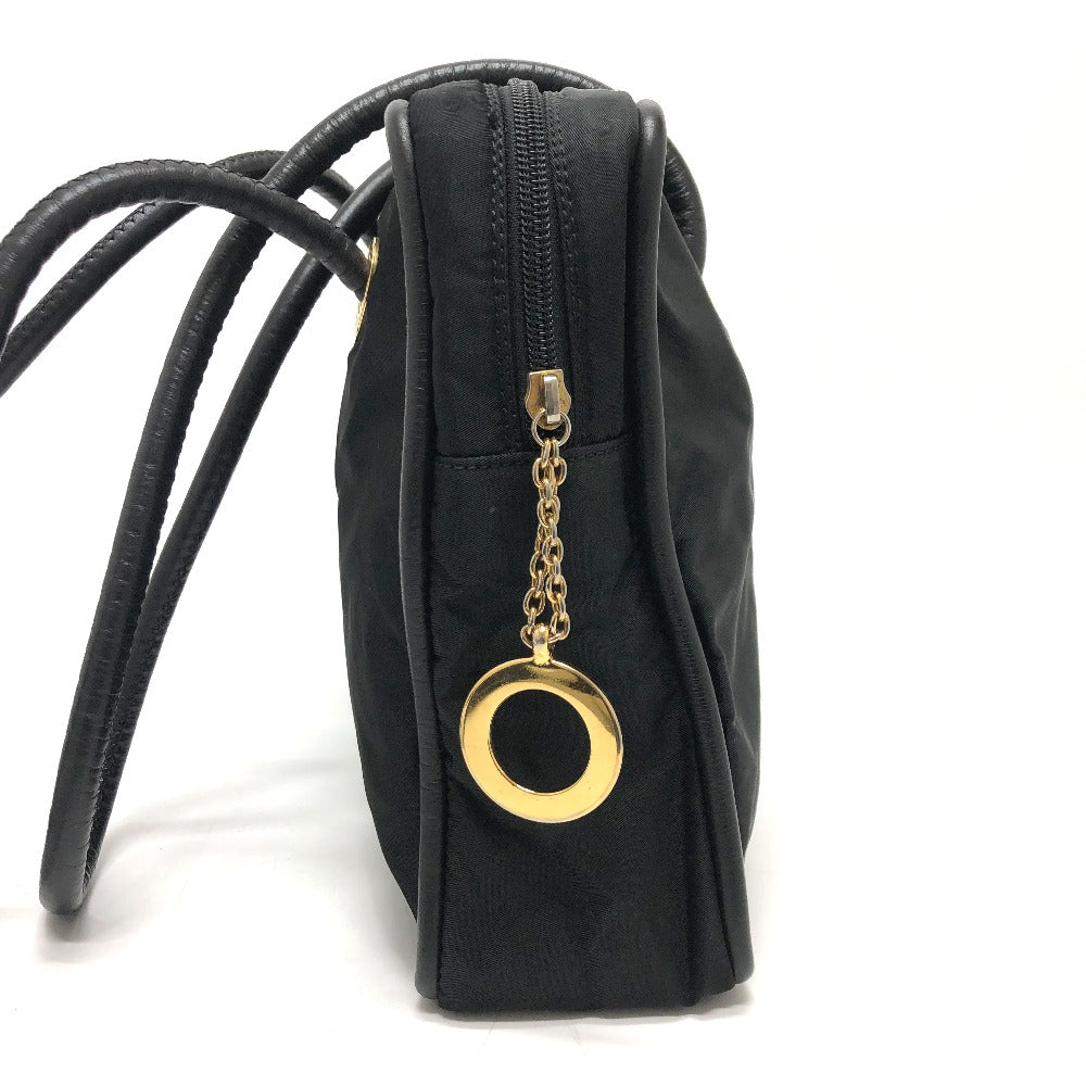 CELINE Shoulder Bag Nylon / leather black Circle logo Women