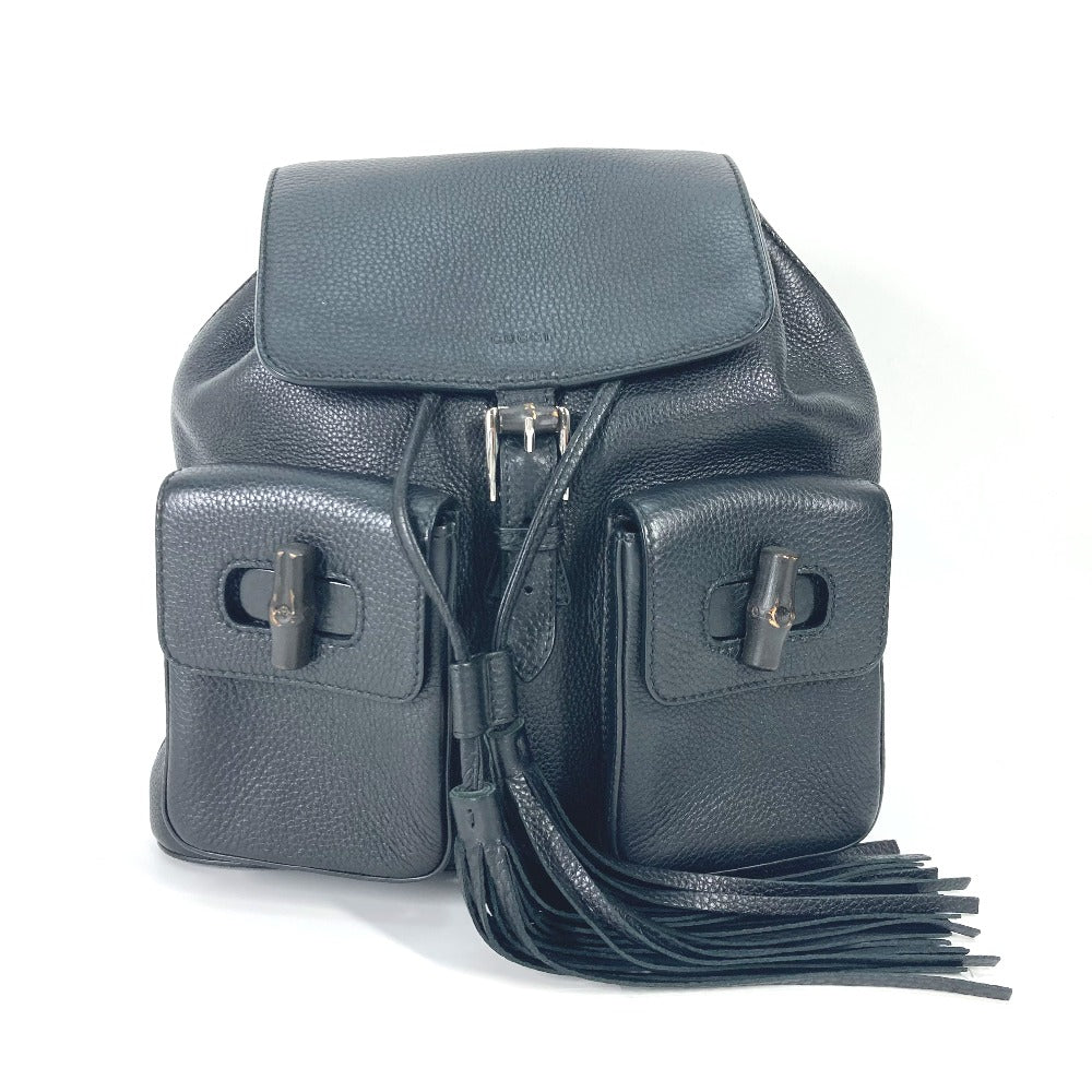 GUCCI Backpack 370833 leather black Bamboo backpack fringe tassel Women