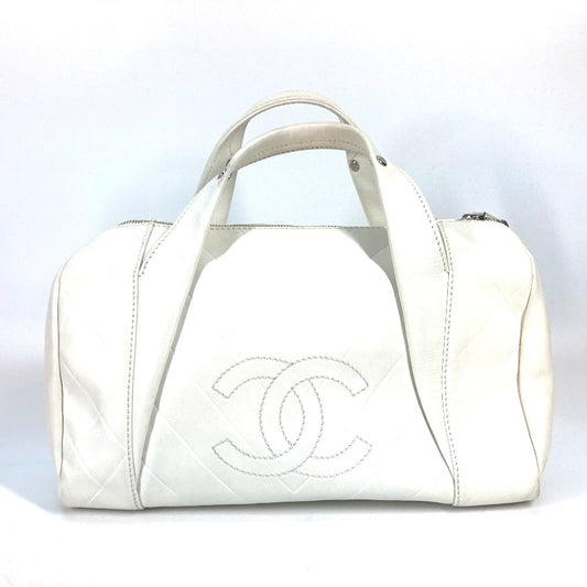 CHANEL Boston Duffel bag A30899 Calf leather white CC COCO Mark Chevron Vstitch Women d