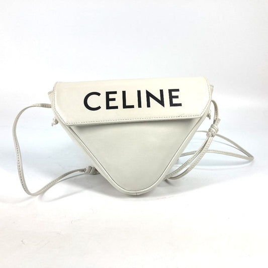 CELINE Shoulder Bag leather white Triangle logo triangle Women