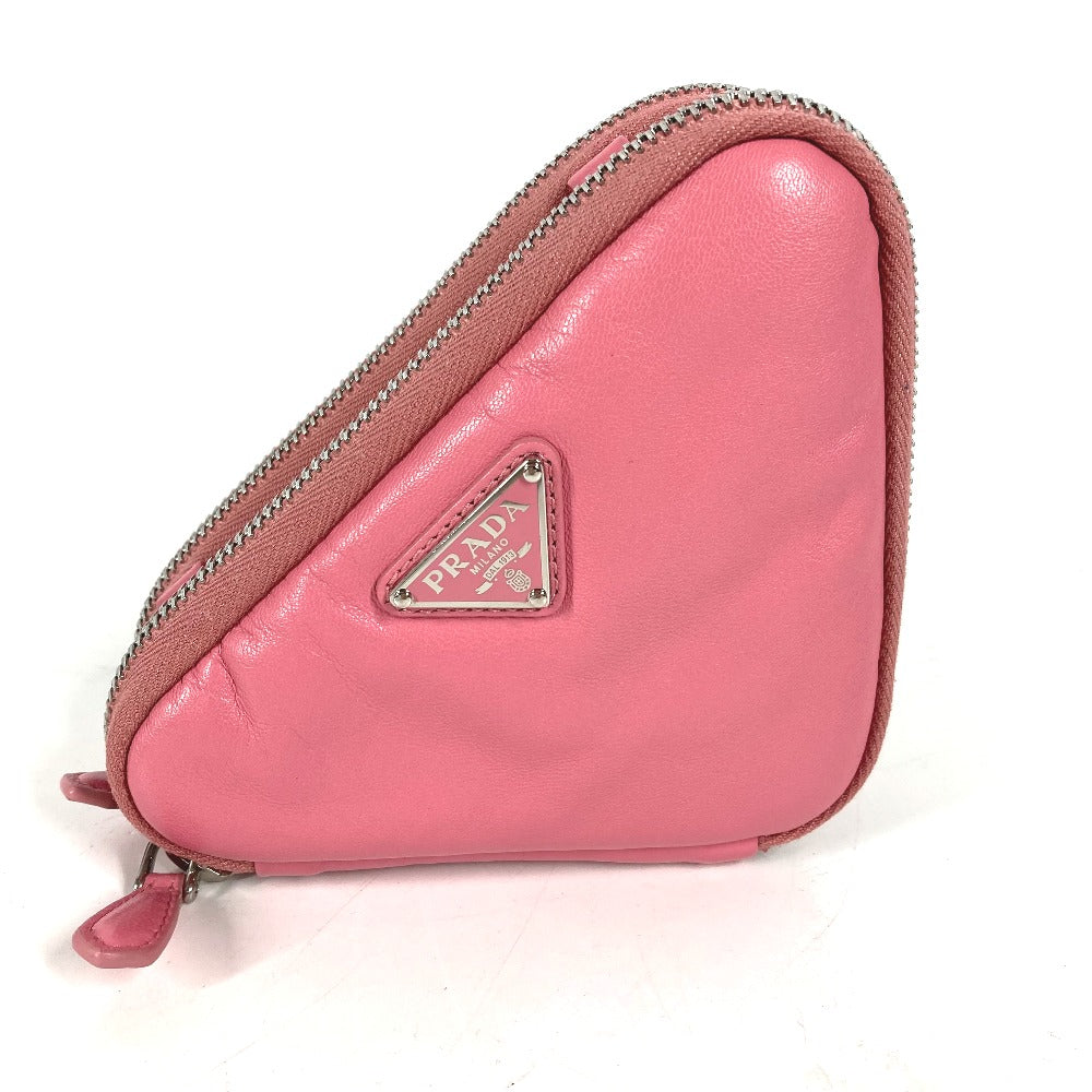 PRADA Shoulder Bag leather pink Chain Double triangle logo plate Women