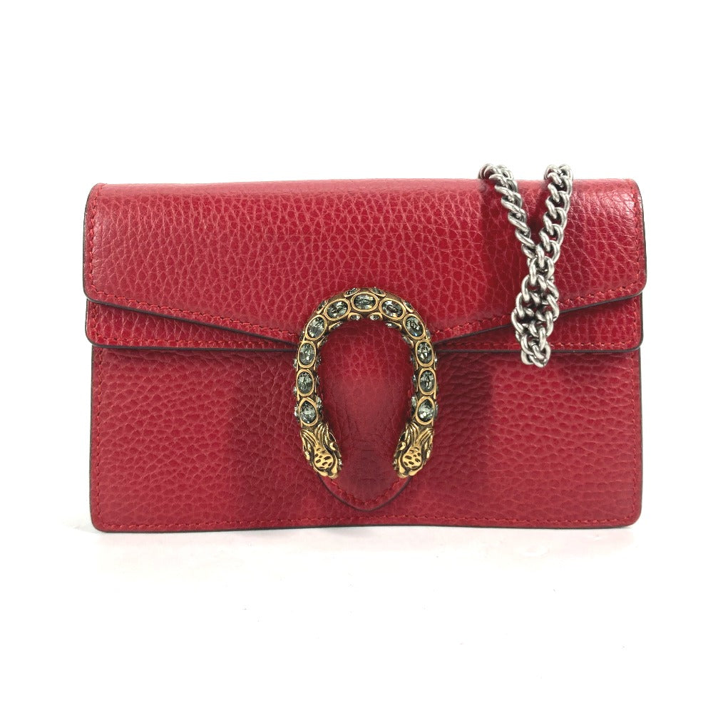 GUCCI Shoulder Bag 476432 leather Red Bag Pouch Clutch Bag Dionysus Rhinestone Women