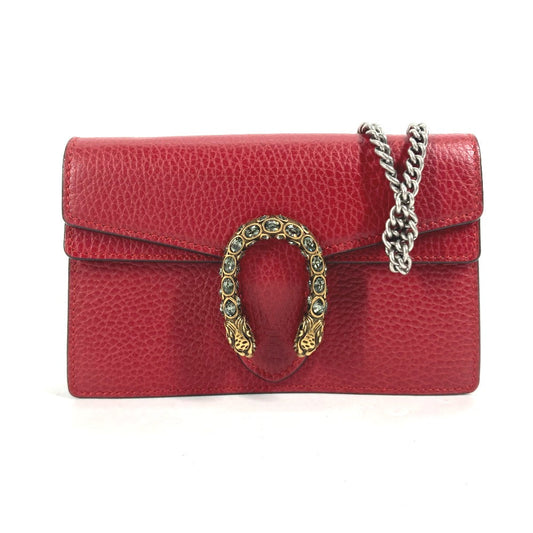 GUCCI Shoulder Bag 476432 leather Red Bag Pouch Clutch Bag Dionysus Rhinestone Women