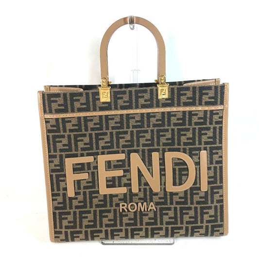 FENDI Shoulder Bag 8BH386 Leather / canvas Brown Sunshine Medium Tote Women