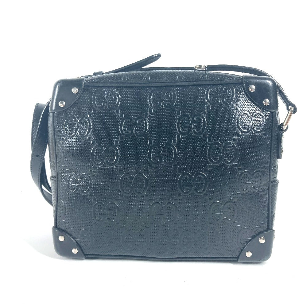 GUCCI Shoulder Bag 626363 leather black Pochette GG embossed logo mens