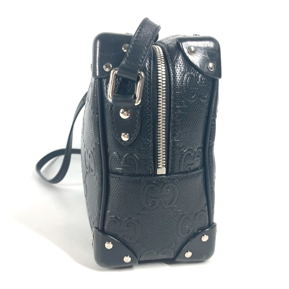 GUCCI Shoulder Bag 626363 leather black Pochette GG embossed logo mens