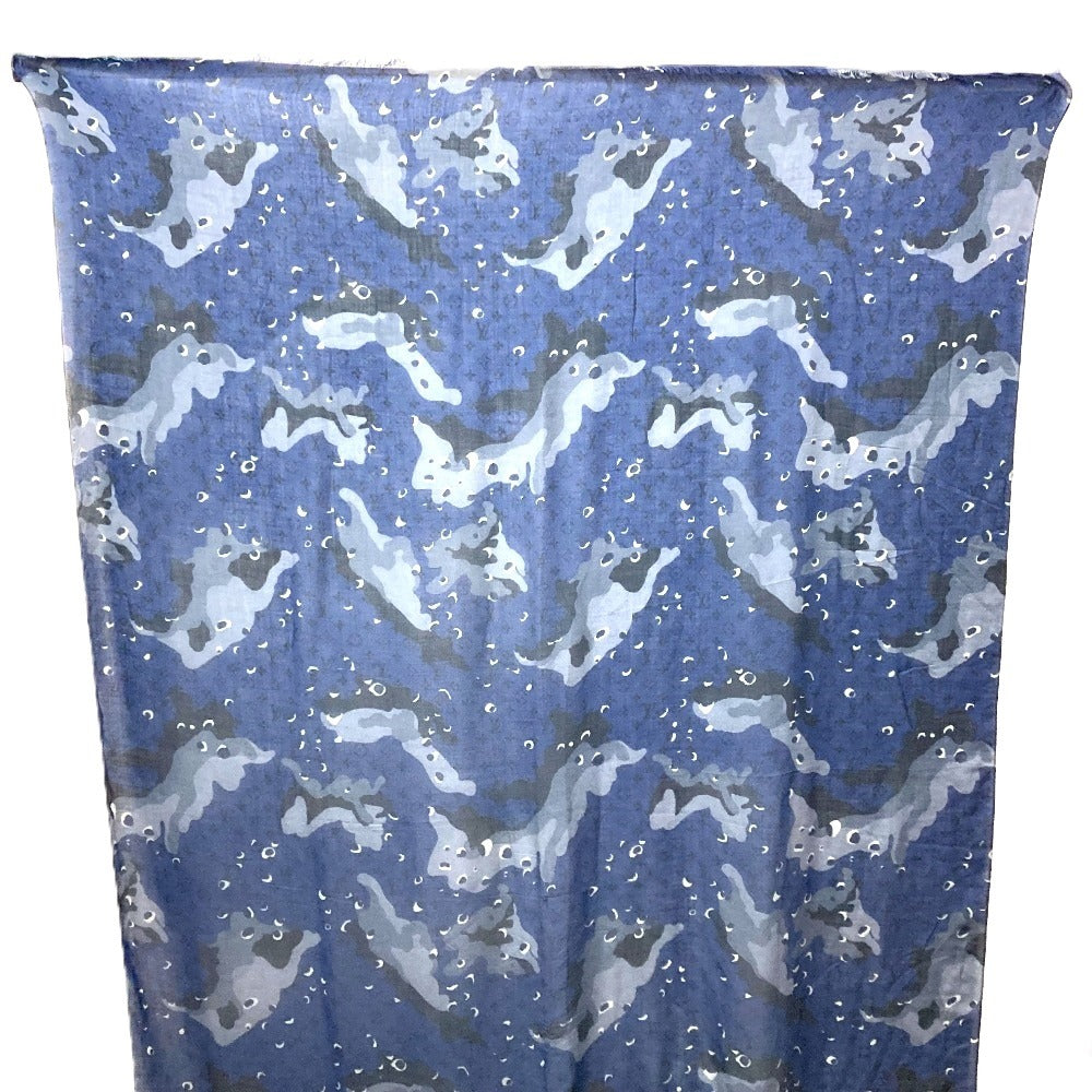 LOUIS VUITTON Stall Cashmere, Silk blue Monogram camouflage Stall shawl