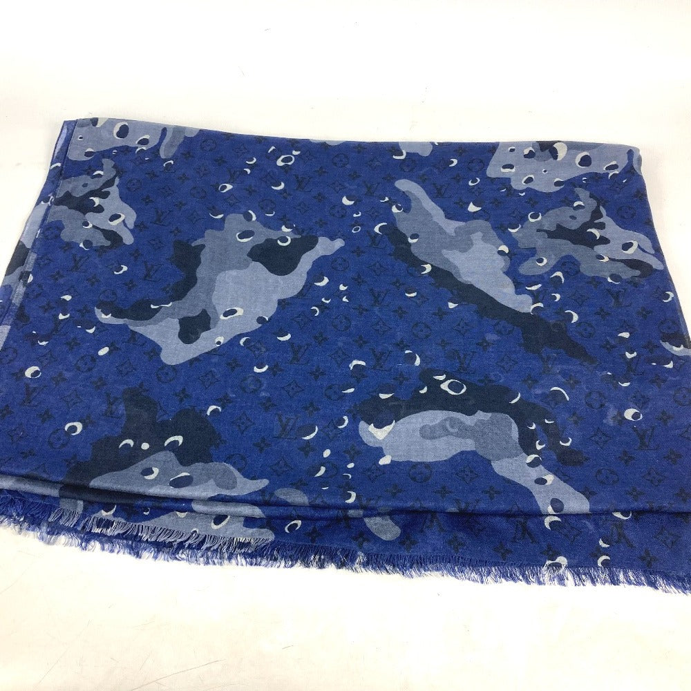 LOUIS VUITTON Stall Cashmere, Silk blue Monogram camouflage Stall shawl