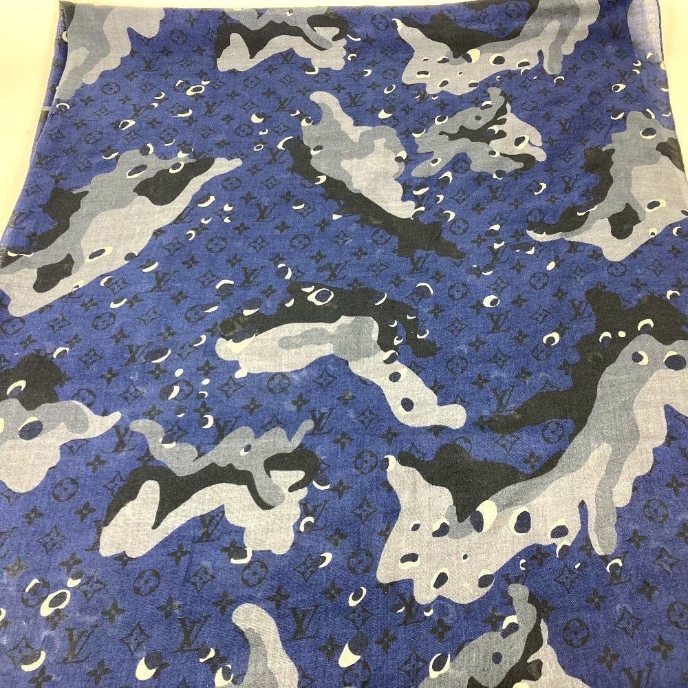 LOUIS VUITTON Stall Cashmere, Silk blue Monogram camouflage Stall shawl