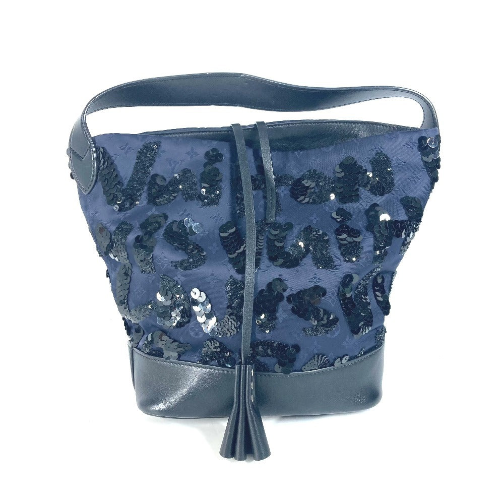 LOUIS VUITTON Handbag Satin, Leather Navy Monogram Satin Sequins Spotlight GM