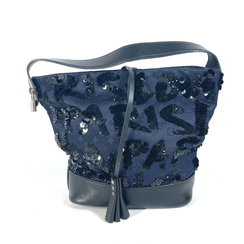LOUIS VUITTON Handbag Satin, Leather Navy Monogram Satin Sequins Spotlight GM