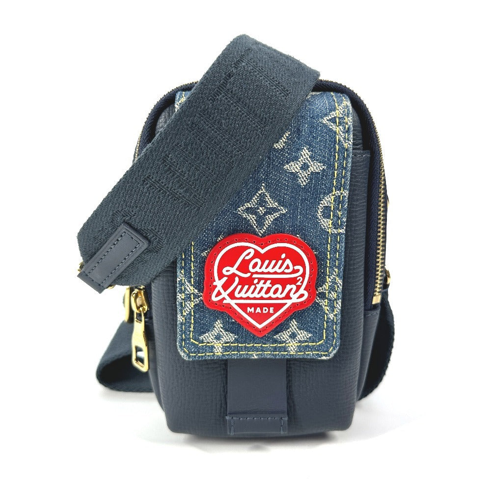 LOUIS VUITTON Shoulder Bag Denim, Leather blue Monogram denim NIGO collaboration Double phone pouch unisex(Unisex)