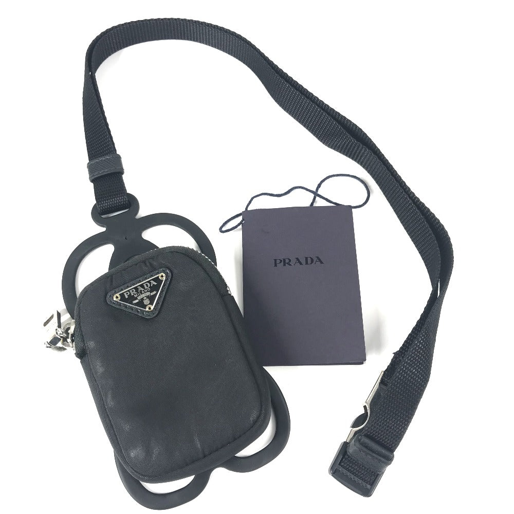 PRADA Mobile case Nylon black Triangle logo plate mens(Unisex)